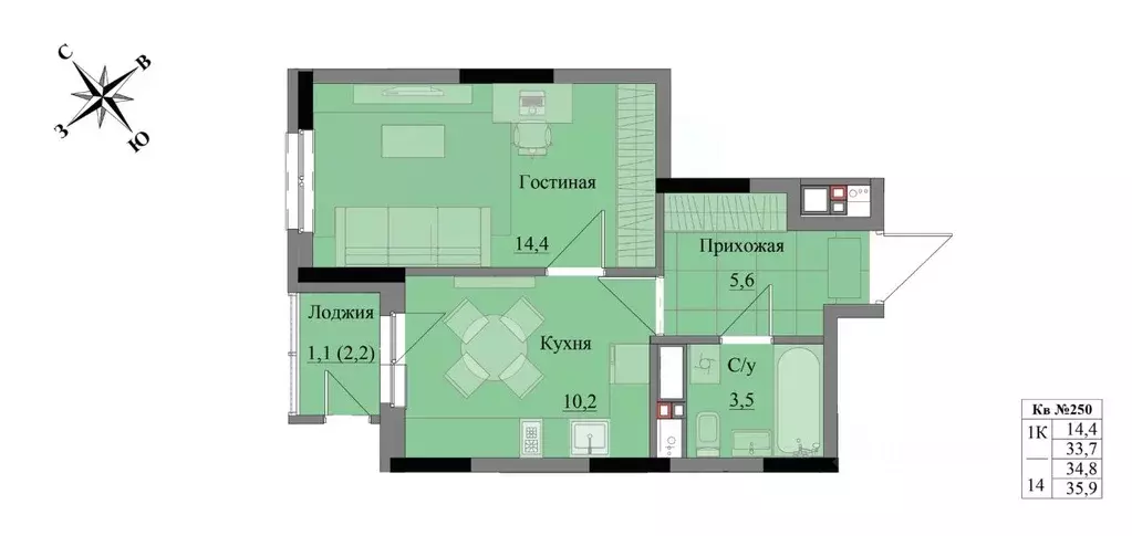 1-к кв. Удмуртия, Ижевск Краски Леса жилой комплекс (34.8 м) - Фото 0