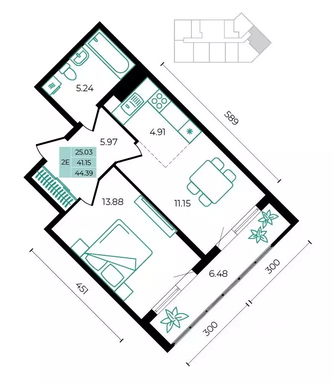 2-к кв. Адыгея, Майкопский район, пос. Тульский ул. Заречная (44.39 м) - Фото 1