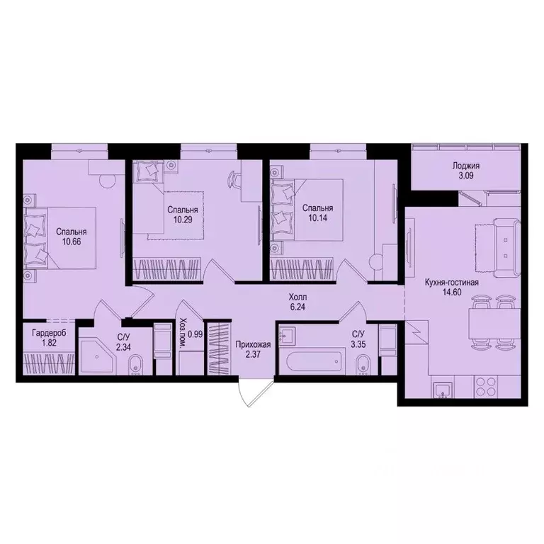 3-к кв. Ленинградская область, Всеволожский район, Заневское городское ... - Фото 1