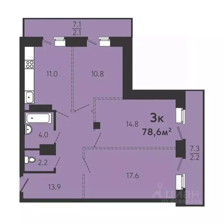 3-к кв. Омская область, Омск ул. 8-я Линия, 197А (74.4 м) - Фото 0
