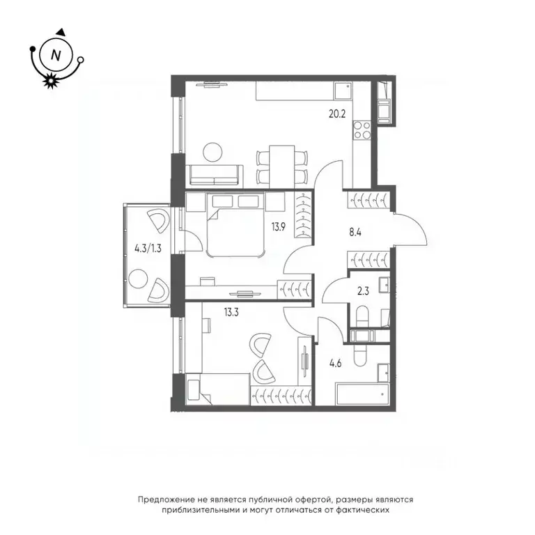 2-к кв. Омская область, Омск Зеленая река мкр, 14 (64.0 м) - Фото 0