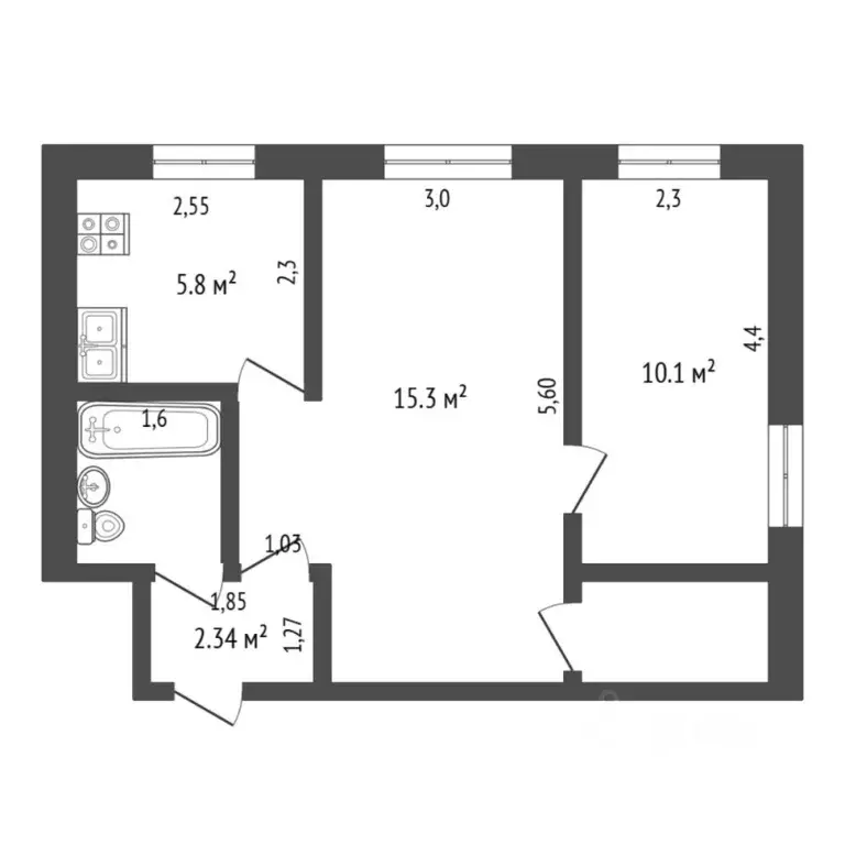 2-к кв. Тюменская область, Тюмень Индустриальная ул., 49 (41.8 м) - Фото 2