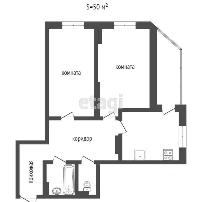 2-к кв. Тверская область, Конаково ул. Гагарина, 29 (45.8 м) - Фото 2