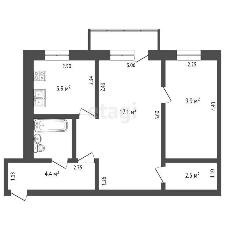 2-комнатная квартира: Вологда, улица Казакова, 8 (44.6 м) - Фото 1