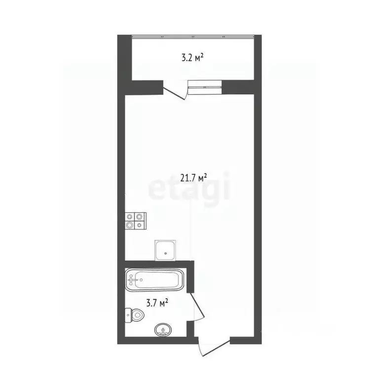 Студия Тюменская область, Тюмень Комбинатская ул., 54к2 (24.7 м) - Фото 2