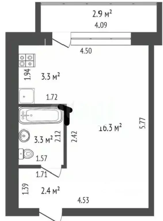 Студия Башкортостан, Стерлитамак ул. Тукаева, 14А (24.8 м) - Фото 2