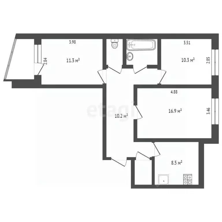 3-к кв. Вологодская область, Вологда Ярославская ул., 21 (64.2 м) - Фото 2