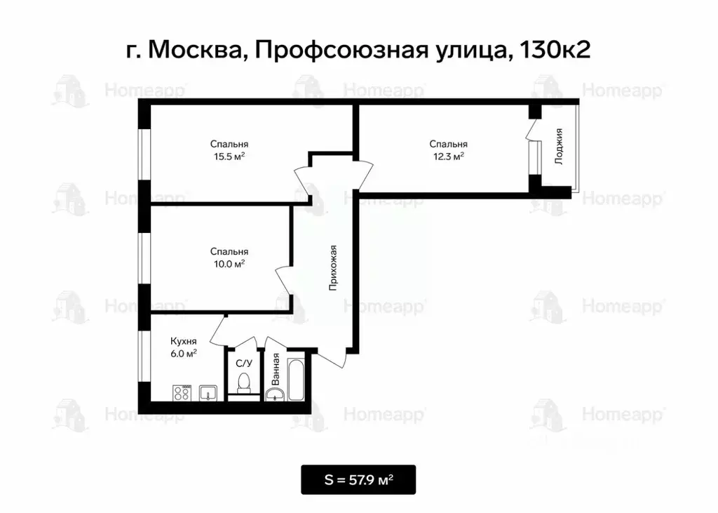 3-к кв. Москва Профсоюзная ул., 130К2 (57.9 м) - Фото 1