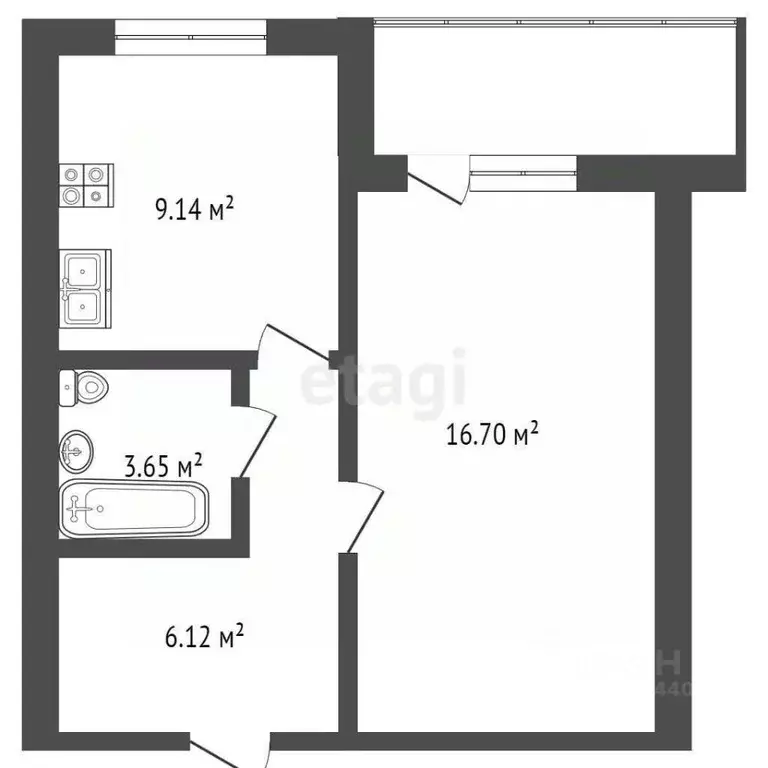 1-к кв. Тюменская область, Тюмень ул. Муравленко, 13 (34.8 м) - Фото 1