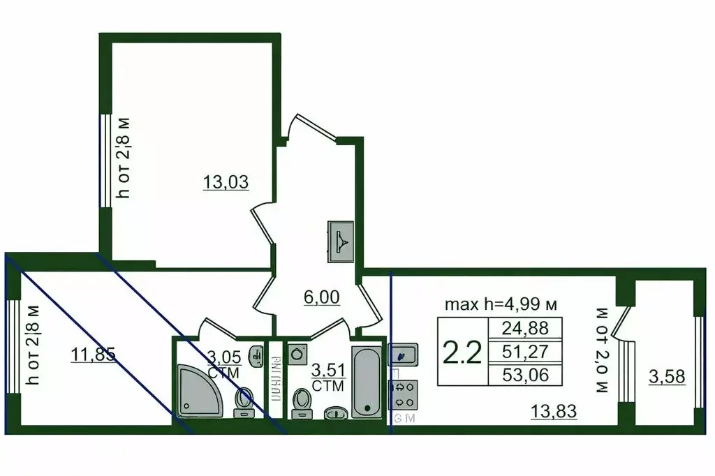 2-комнатная квартира: посёлок Стрельна, проспект Будённого, 18 (51.27 ... - Фото 1