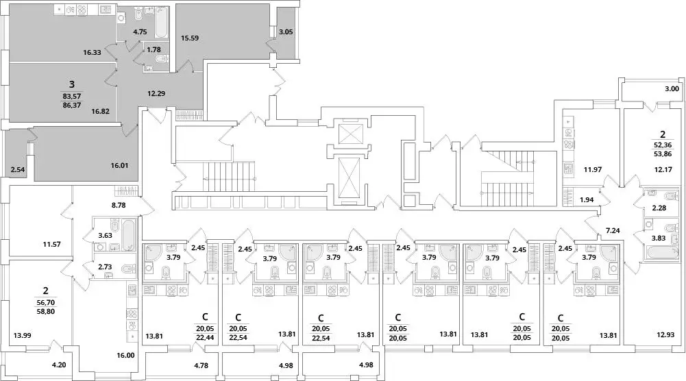 3-к кв. Санкт-Петербург Кубинская ул., 82к3с1 (86.37 м) - Фото 1