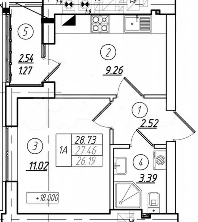 1-к. квартира, 27,5 м, 5/8 эт. - Фото 1