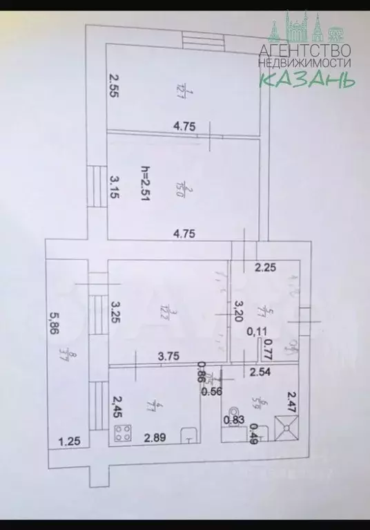 3-к кв. Татарстан, Казань ул. Фатыха Амирхана, 31 (59.9 м) - Фото 2