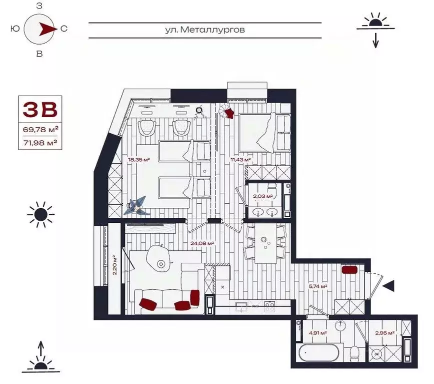 3-к кв. Иркутская область, Братск ул. Металлургов, 10 (71.98 м) - Фото 0