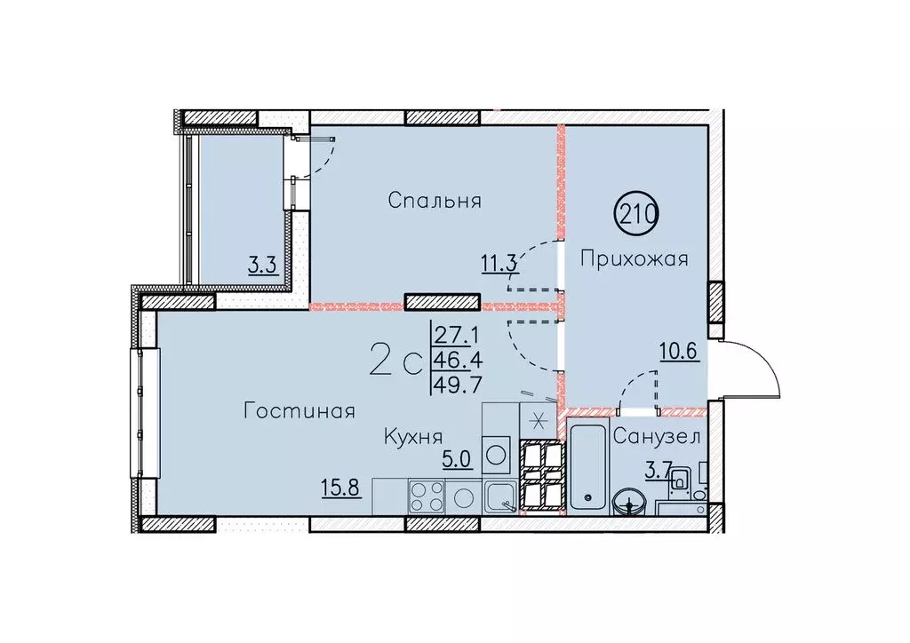 Квартира-студия: Энгельс, ул. Марины Расковой (49.7 м) - Фото 0