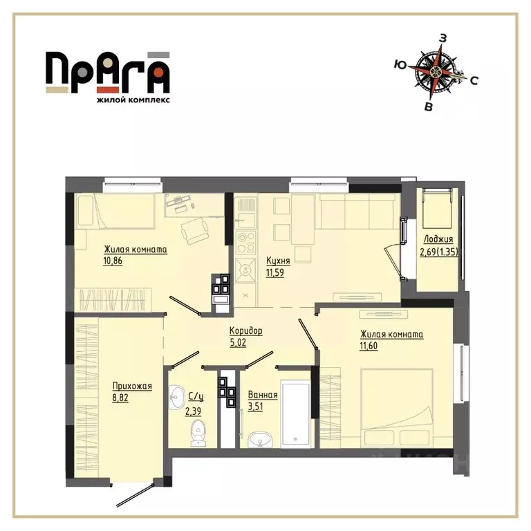 2-к кв. Удмуртия, Ижевск Комсомольская ул., 83 (55.14 м) - Фото 1