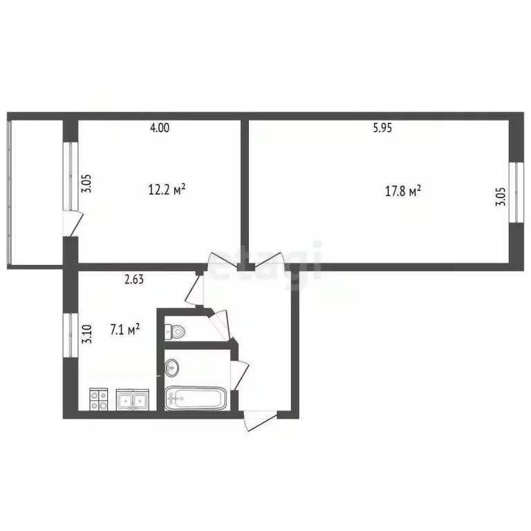 2-к кв. Томская область, Томский район, д. Нелюбино ул. Мира, 5 (43.7 ... - Фото 2