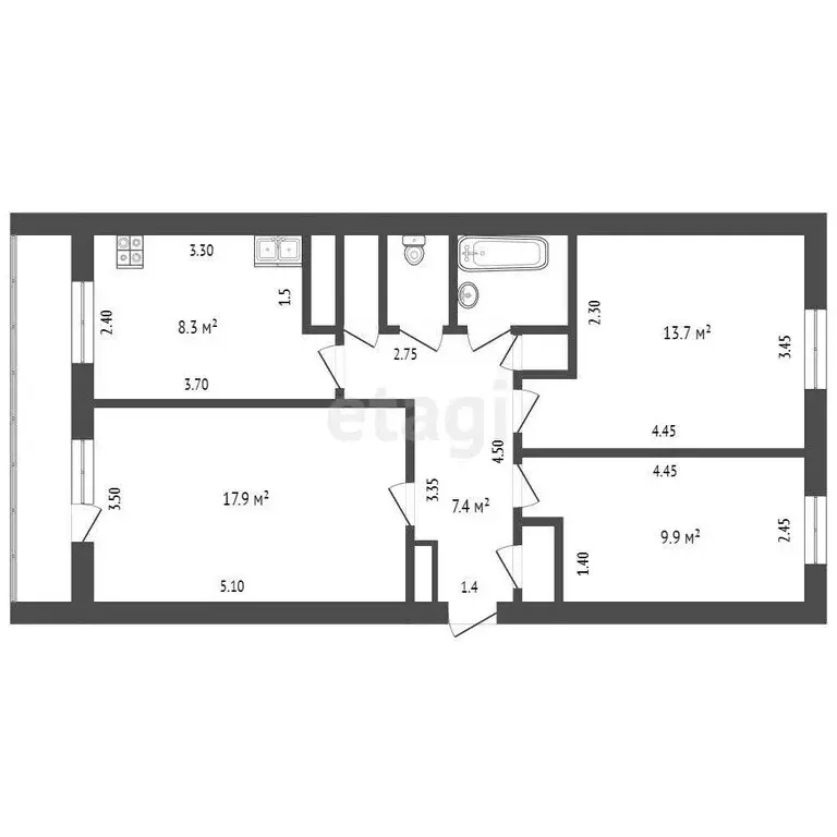 3-комнатная квартира: село Плодовое, улица Пушкина, 11 (68 м) - Фото 0