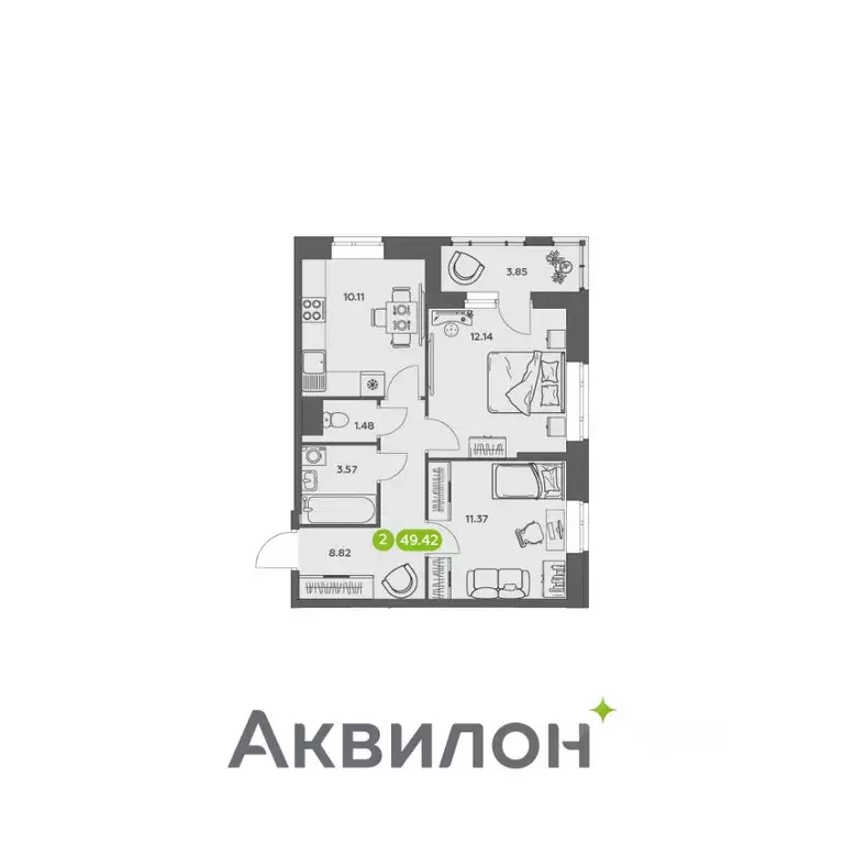 2-к кв. Архангельская область, Архангельск АКвартал жилой комплекс ... - Фото 0