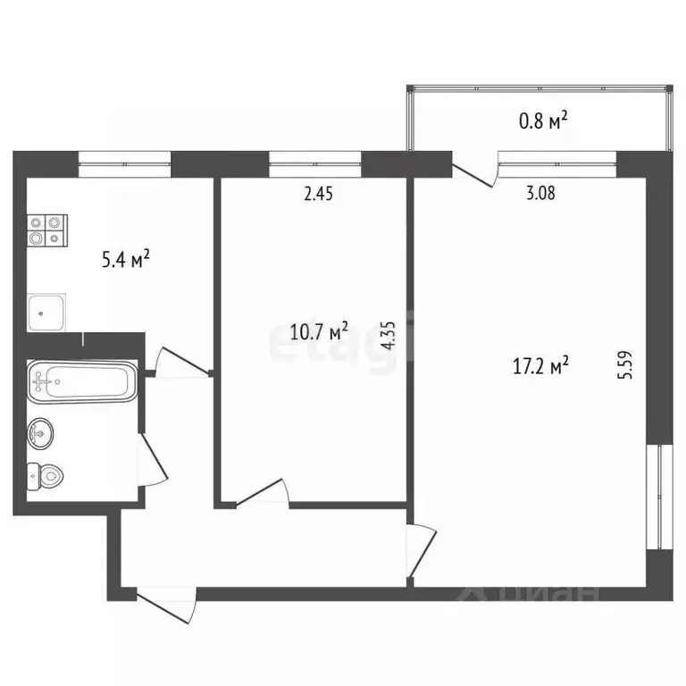 2-к кв. Псковская область, Печоры Заводская ул., 2б (42.1 м) - Фото 2