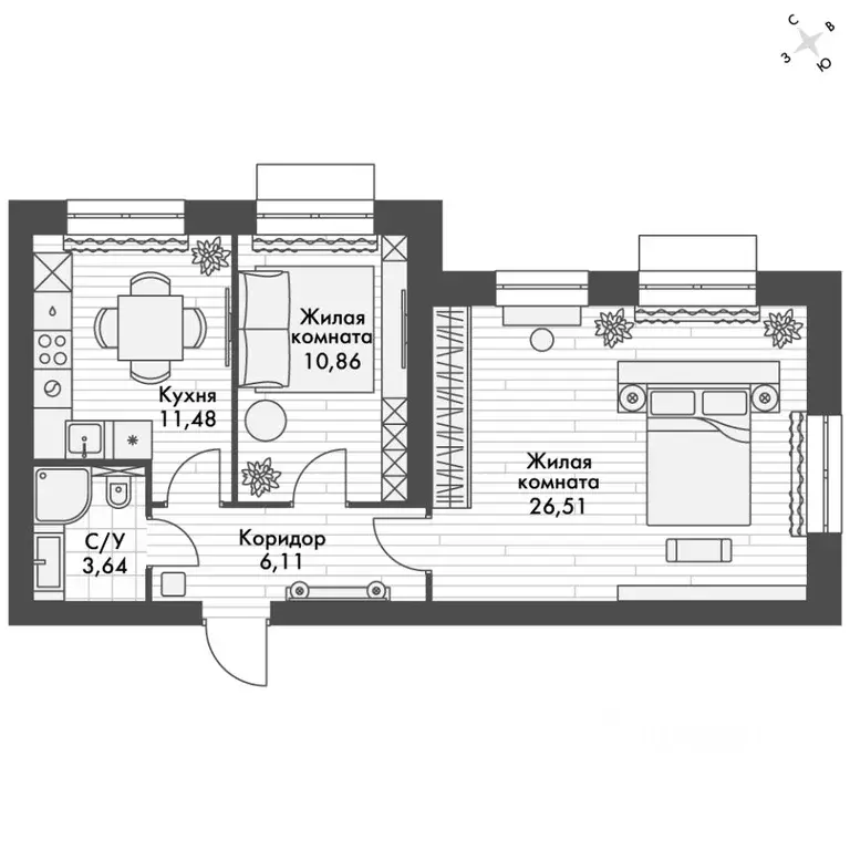2-к кв. Татарстан, Зеленодольский район, Октябрьское с/пос, пос. ... - Фото 2