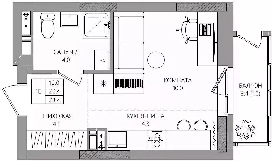 Студия Пермский край, Пермь Парковый просп., 36В (23.4 м) - Фото 0