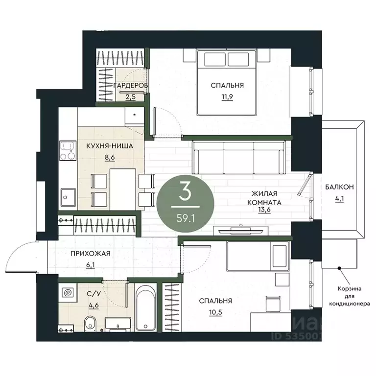 3-к кв. Красноярский край, Красноярск Калина Долина жилой комплекс ... - Фото 1