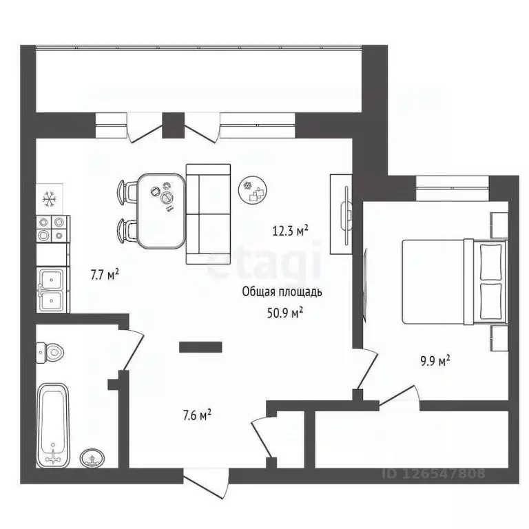 1-к кв. Новосибирская область, Новосибирск ул. Костычева, 20 (50.9 м) - Фото 2