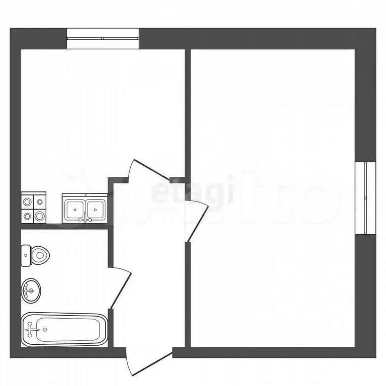 1-к. квартира, 33,5 м, 4/5 эт. - Фото 0