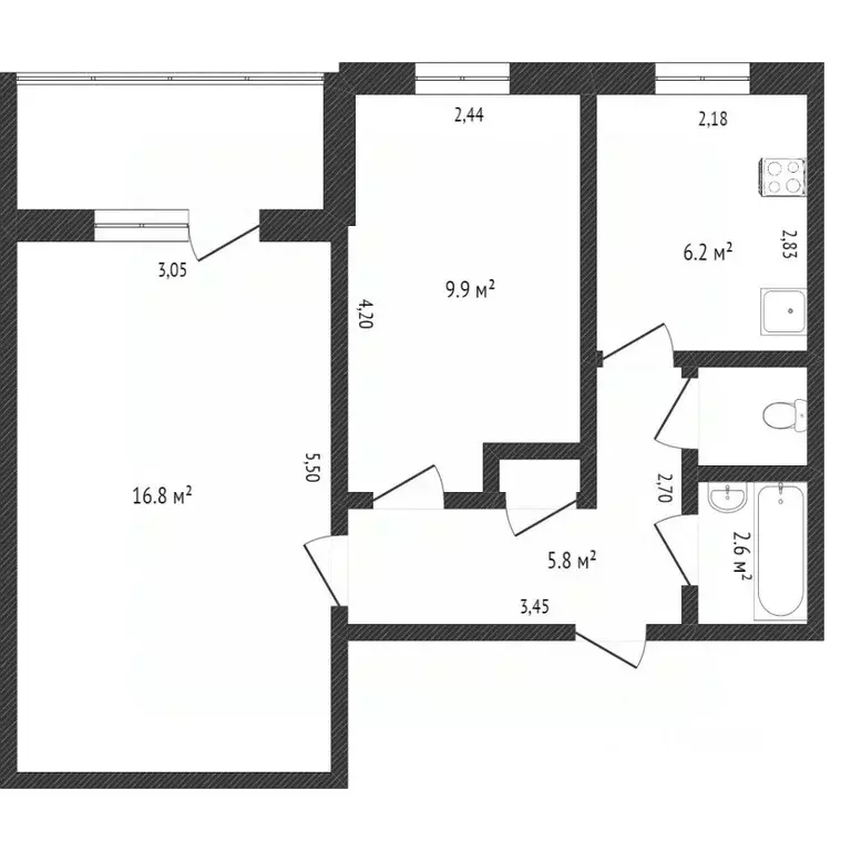 2-к кв. Кемеровская область, Кемерово просп. Ленина, 146 (44.0 м) - Фото 1