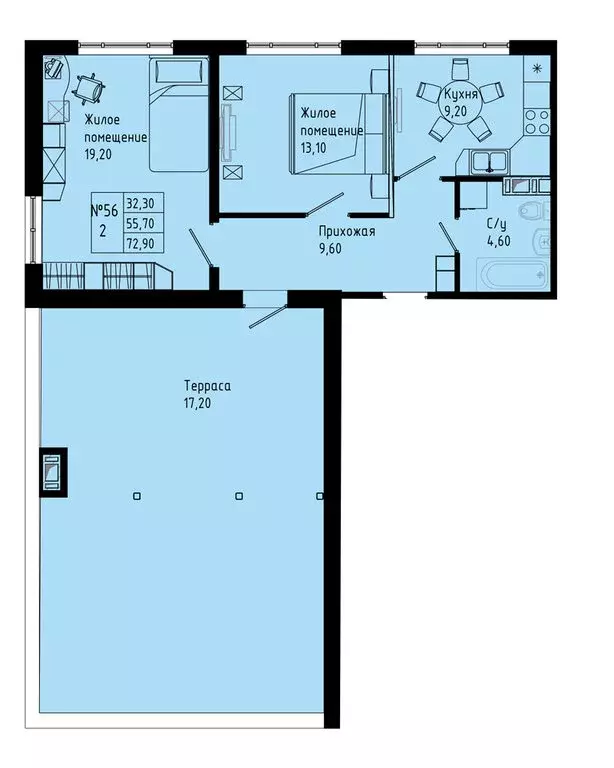 2-комнатная квартира: Коммунар, Железнодорожная улица, 41к2 (72.9 м) - Фото 1