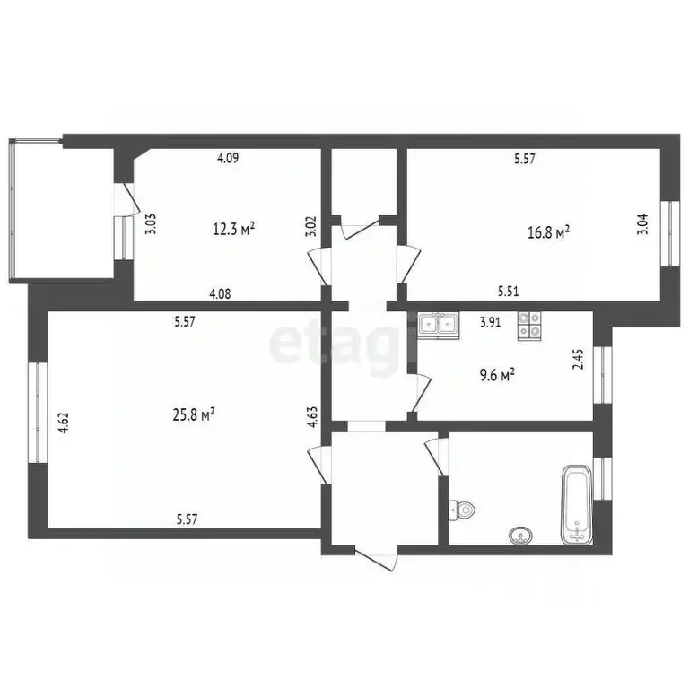 3-к кв. Челябинская область, Челябинск ул. Расковой, 3 (88.6 м) - Фото 1