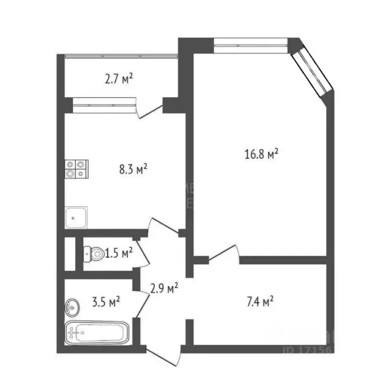 1-к кв. Тюменская область, Тюмень ул. Пермякова, 69 (41.0 м) - Фото 1