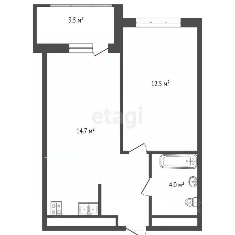 1-к кв. Тюменская область, Тюмень ул. Братьев Бондаревых, 5 (34.9 м) - Фото 2