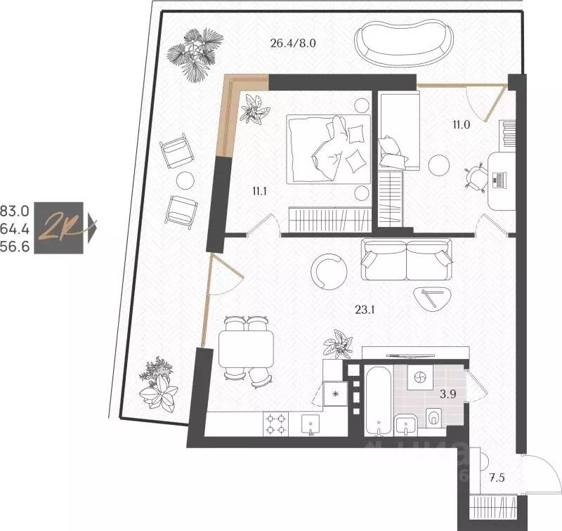 2-к кв. Калининградская область, Светлогорск  (64.6 м) - Фото 1
