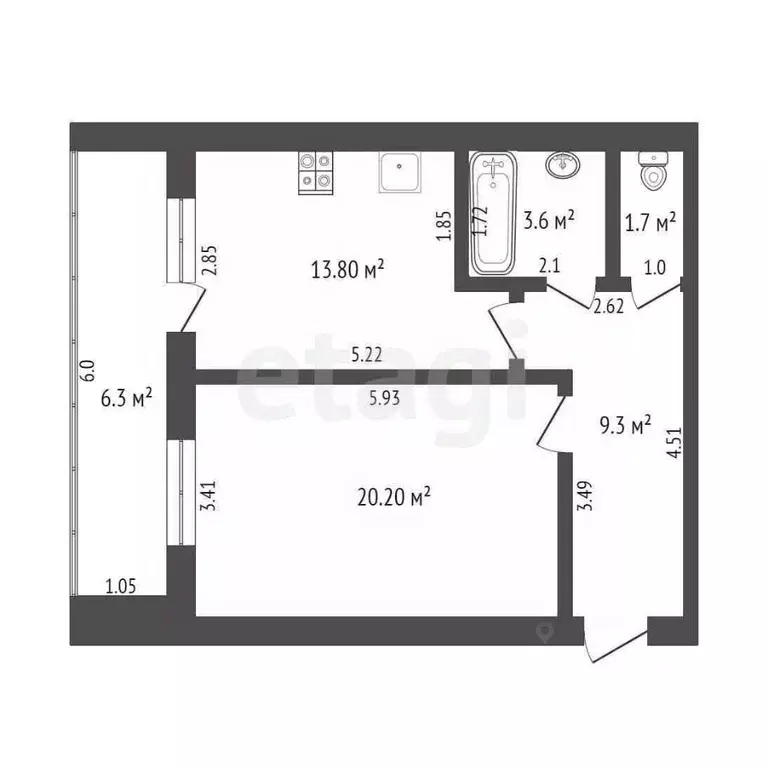 1-к кв. Тюменская область, Тюмень Пролетарская ул., 109 (48.5 м) - Фото 2