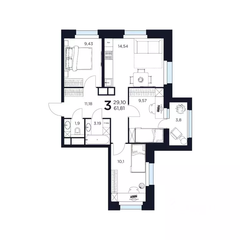 3-к кв. Московская область, Химки  (61.81 м) - Фото 1