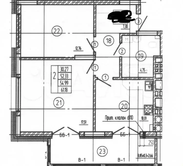 2-к. квартира, 61 м, 3/10 эт. - Фото 0