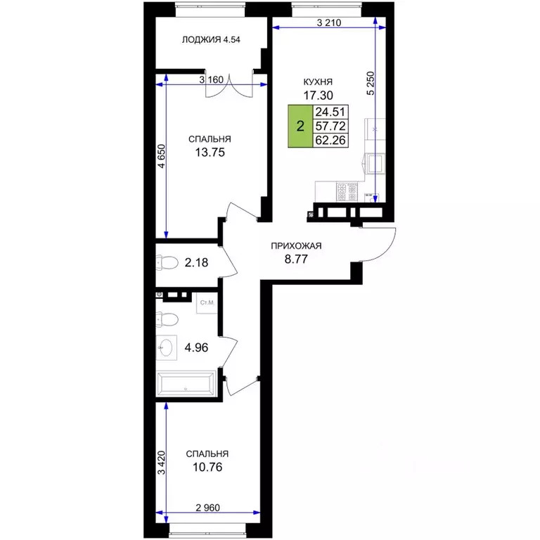 2-к кв. Калининградская область, Гурьевск Включи жилой комплекс (62.26 ... - Фото 1