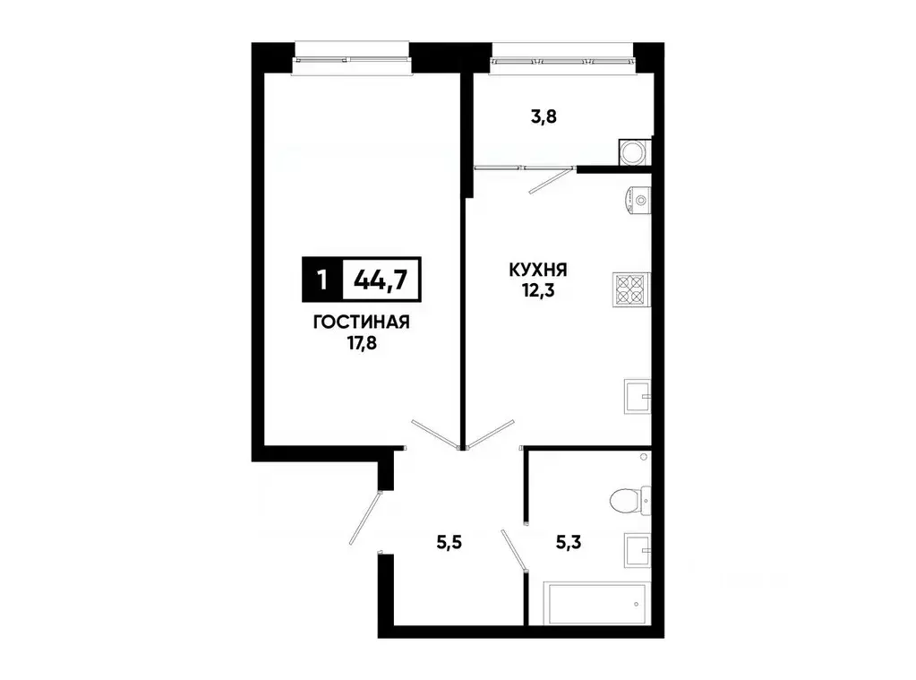 1-к кв. Ставропольский край, Ставрополь ул. Андрея Голуба, 12к8 (44.7 ... - Фото 0