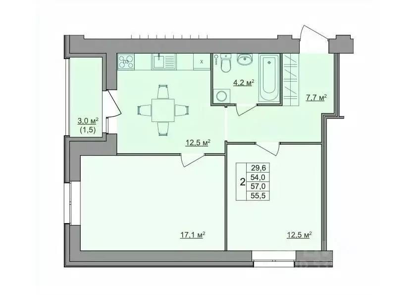 2-к кв. Костромская область, Кострома Магистральная ул., 49А (55.5 м) - Фото 1