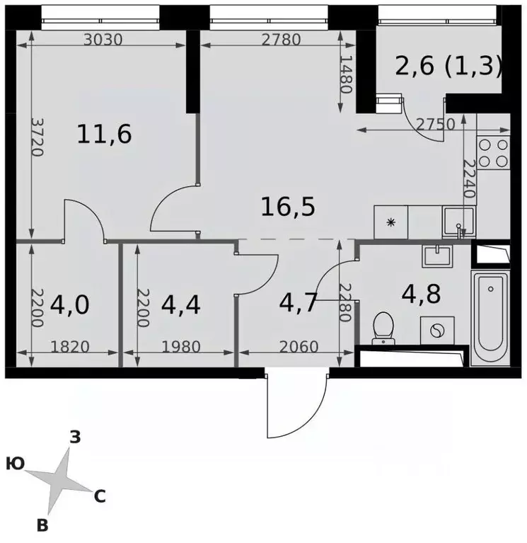2-к кв. Москва Строительный проезд, 9к1 (47.3 м) - Фото 1