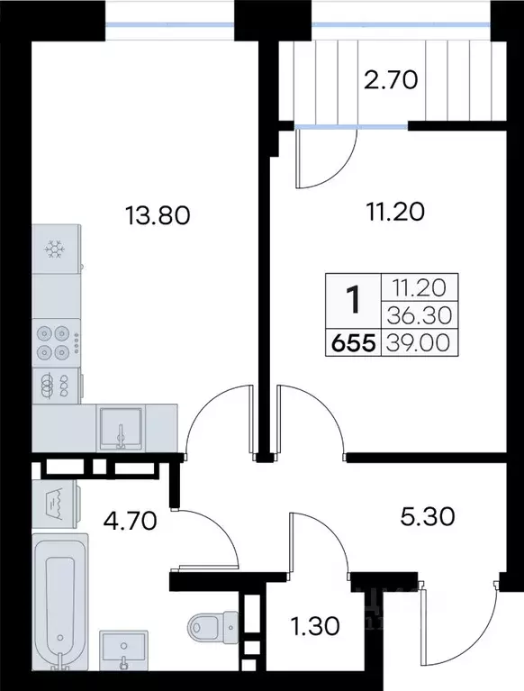 1-к кв. Приморский край, Владивосток ул. Нейбута, 135 (39.0 м) - Фото 1