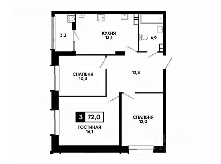 3-к кв. Ставропольский край, Ставрополь ул. Андрея Голуба, 14к3 (72.0 ... - Фото 0