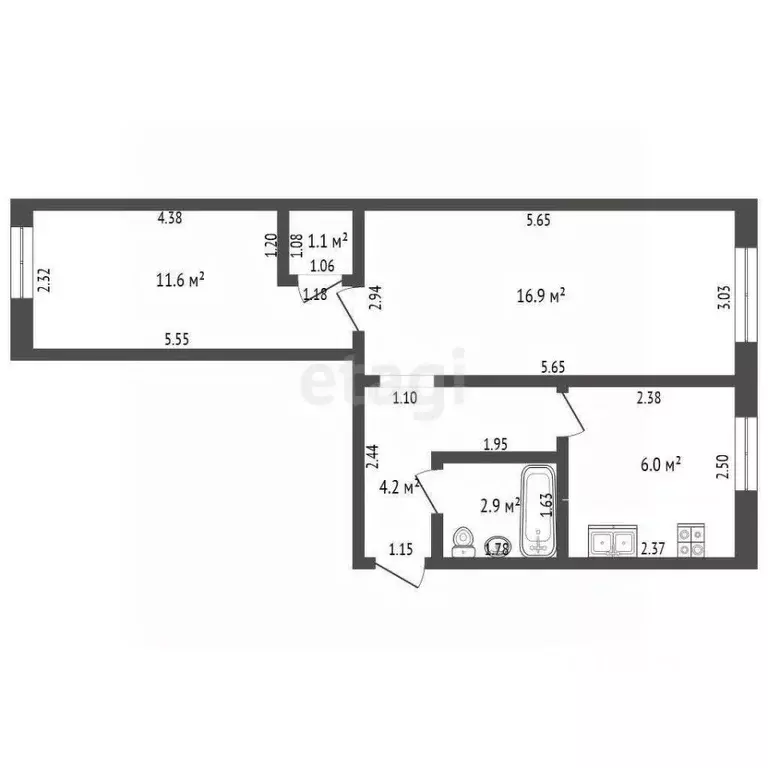 2-к кв. Башкортостан, Стерлитамак ул. Худайбердина, 184 (42.7 м) - Фото 2