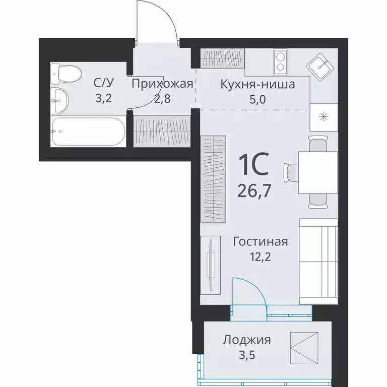 1-комнатная квартира: Новосибирская область, Обь (24.9 м) - Фото 0