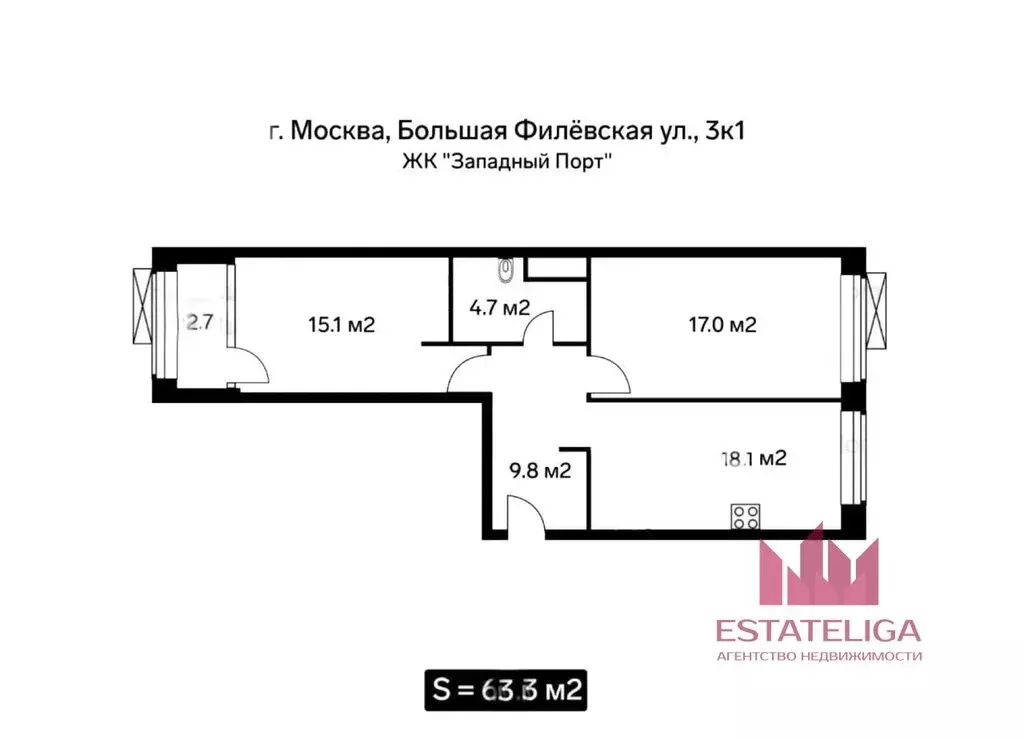 2-комнатная квартира: Москва, Большая Филёвская улица, 3к1 (64 м) - Фото 0