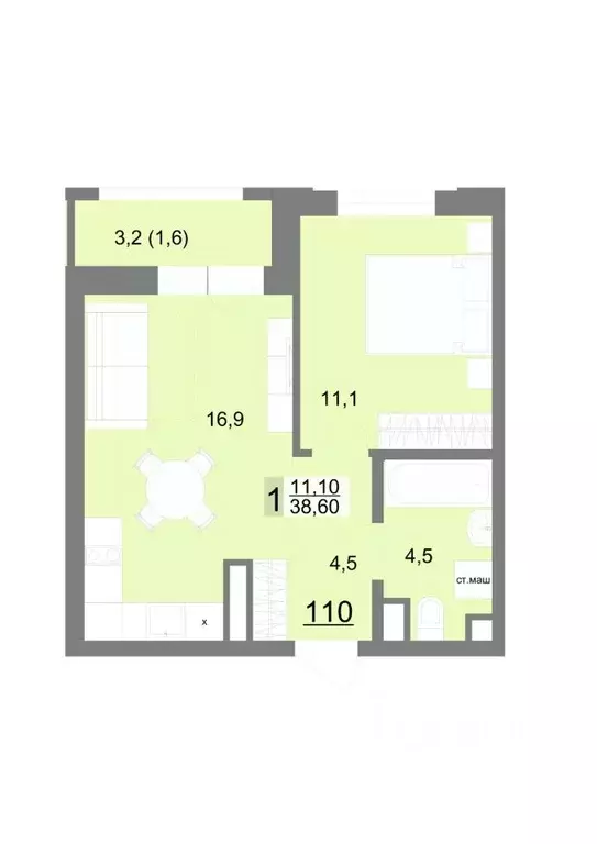 1-к кв. Свердловская область, Екатеринбург ул. Металлургов, 63/3 (38.6 ... - Фото 1