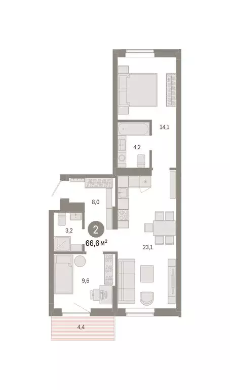 2-комнатная квартира: Омск, Кировский округ (66.59 м) - Фото 2