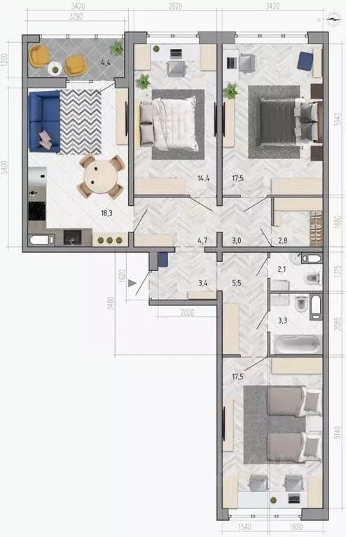 3-к кв. Воронежская область, Воронеж ул. Федора Тютчева, 105 (94.7 м) - Фото 0